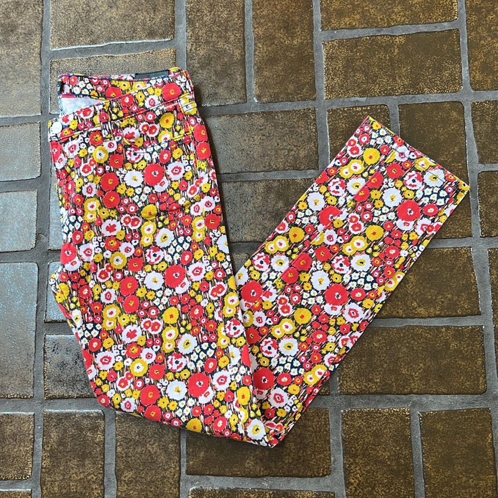 Kate Spade Saturday Red & Yellow Floral Print Mid-Rise Skinny Jean